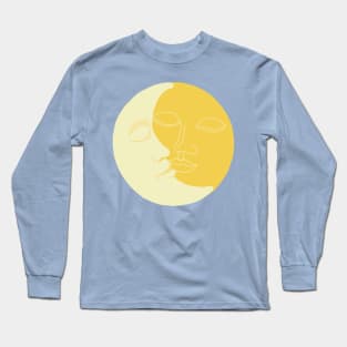 Vintage solar eclipse sun and moon faces Long Sleeve T-Shirt